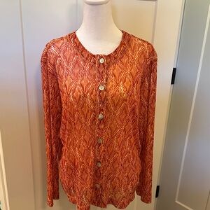 Laura Ashley Women's Orange White Sheer Button-Up Cardigan Size M